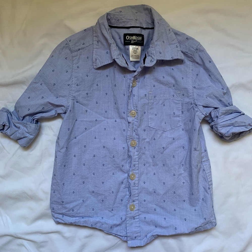 Osh Kosh 3t button-down blue shirt with anchors.